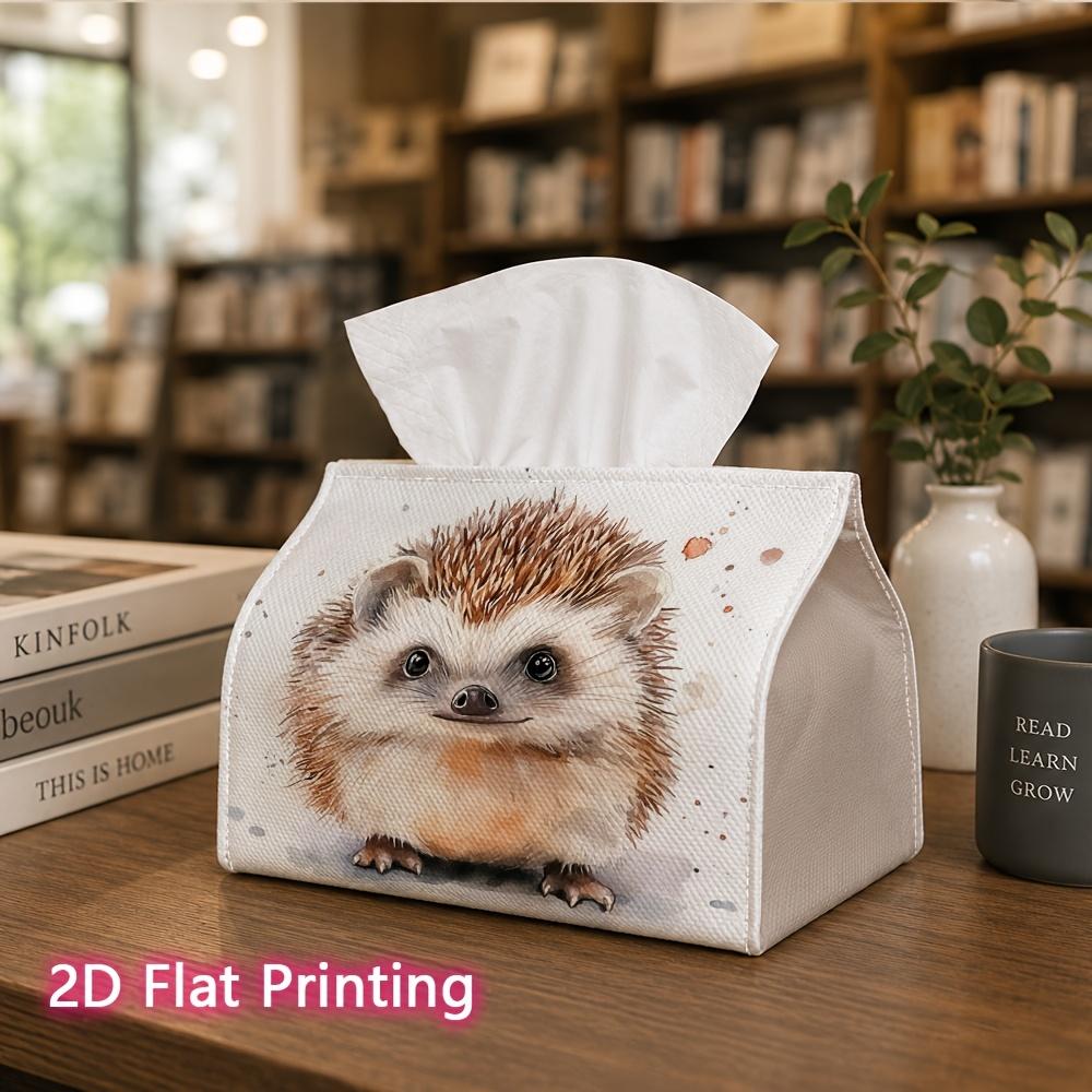 1pc, 2D Flat Printing, Tissue Box Cute Little Hedgehog Watercolor Pattern Printed Party Tissue Box, Multifunctional Kitchen And Dining Table, Coffee T