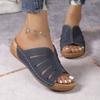 Thick-soled Hollowed-out Open-toe One-word Slippers for Women's Large-size Outer Wear Slope Heel Beach Cool Slippers