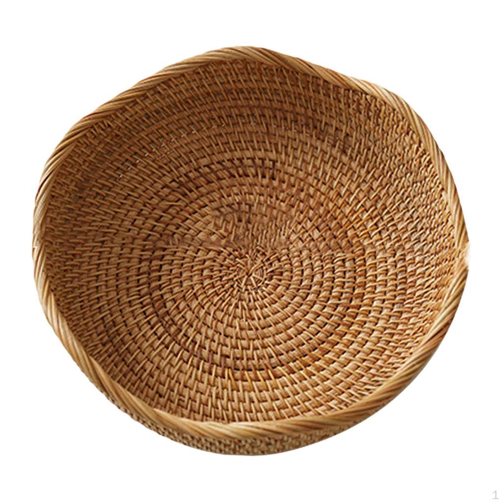 Rattan Basket Snack Holder Kitchen Organizer Desktop Storage Woven Bowl for Food