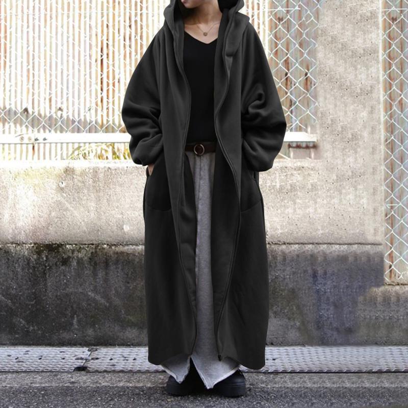 ZANZEA Women Oversized Hoody Hooded Long Jackets Autumn Winter Casual Zipper Hoodies Sweatshirt Coat Outwear