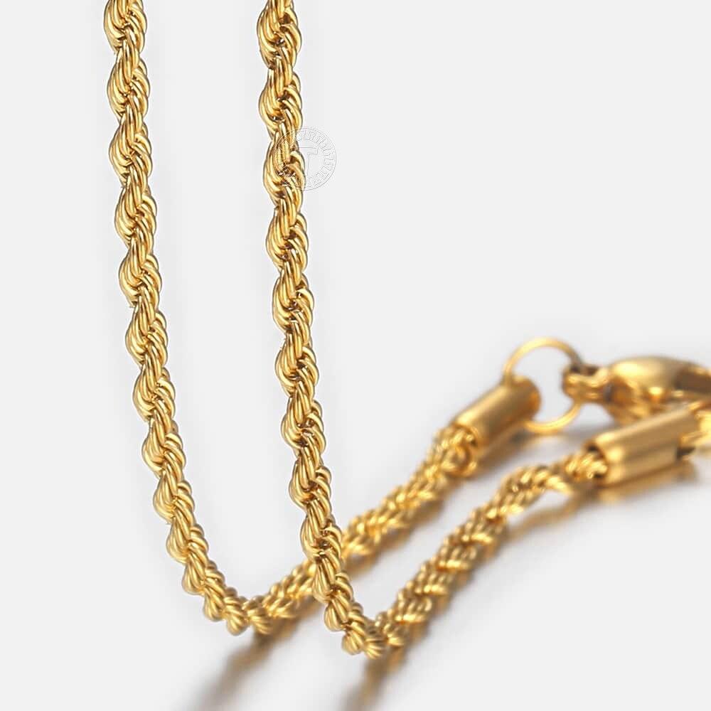 Gold Chain For Men Women Wheat Figaro Rope Cuban Link Chain Gold Filled Stainless Steel Necklaces Male Jewelry Gift
