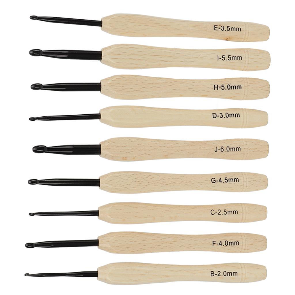 9PCS Crochet Hooks DIY Handcraft Ergonomic Crochet Needle with Wooden Handle for Crochet Lover for