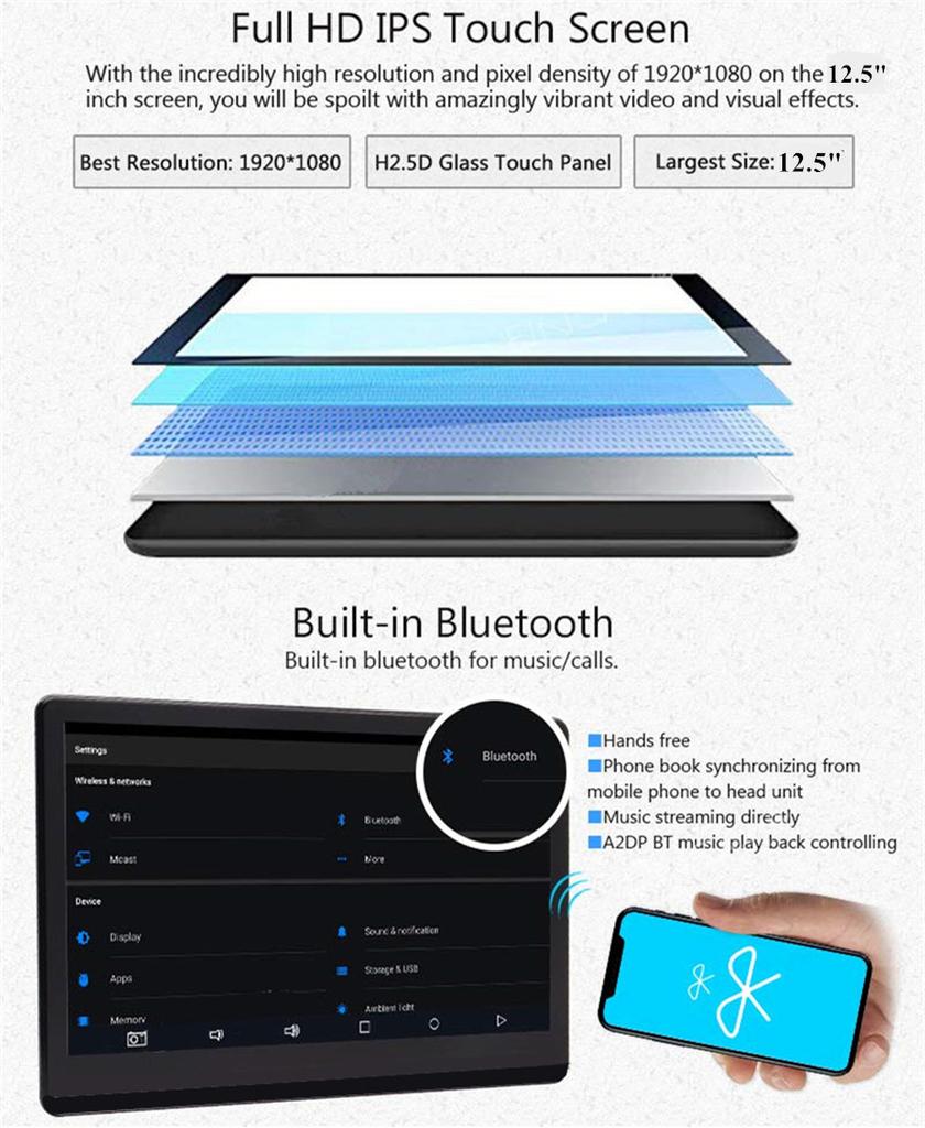 12,5" Телевизор на подголовник 1080P Автомобильный монитор Android 11 Многофункциональный планшет Сенсорный экран