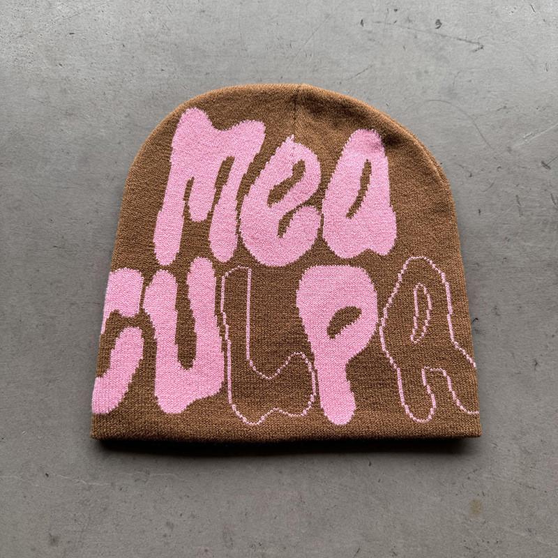 Knit Hat For Men And Women With Letter Pattern Warm Acrylic Winter Accessory