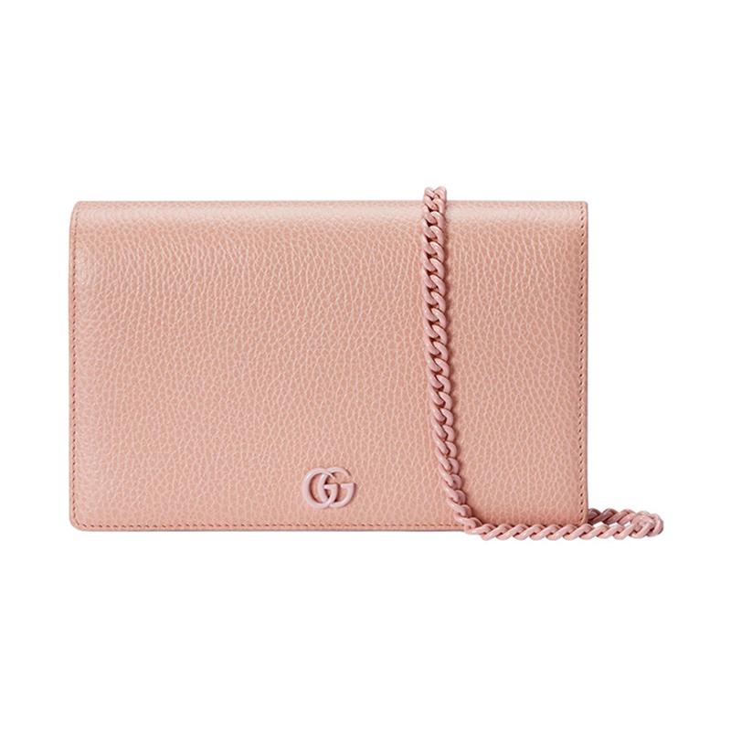 Gucci GG Marmont series snap closure detachable chain shoulder strap leather chain bag wallet shoulder crossbody bag mini women's light pink