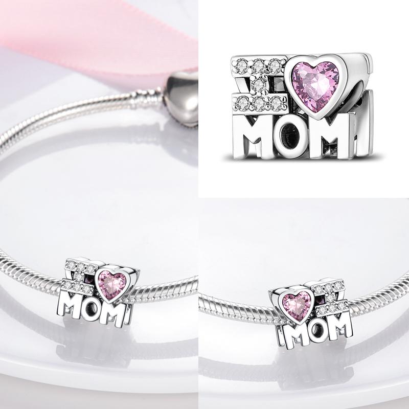 Медные Шармы Большая Любовь Мама Семья Сестра Розовое Сердце Тюльпан Бусины Ча Подходят для Оригинального Браслета Сделай Сам Ювелирный Подарок на День Матери