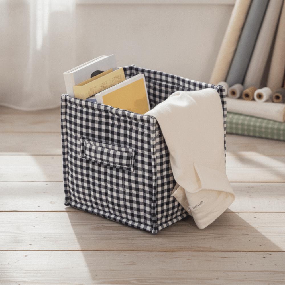 Plaid Print Desktop Storage Box Quilted Fabric Underwear Socks Storage Basket Jewelry Storage