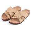 Fashion Kidmi New Women's Slides Soft Cork Footbed Sandals Comfortable Walking Slip-on Flat Sandals Arch Support Braided Straps Slippers