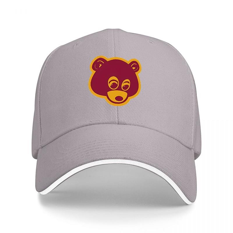 Bear Face Logo Black Baseball Cap with Yellow Outline and White Trim Adjustable Fit for Casual Wear and Outdoor Activities