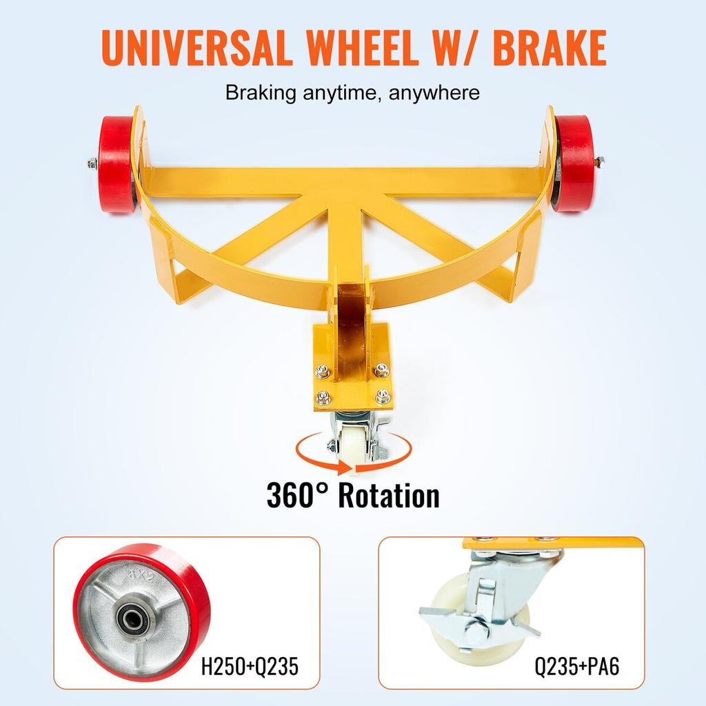 55 Gallon Drum Dolly, 1200 lbs Load Capacity, Barrel Dolly Cart Drum Caddy Round Dolly Steel Low Profile, Heavy Duty Steel Frame with Adjustable
