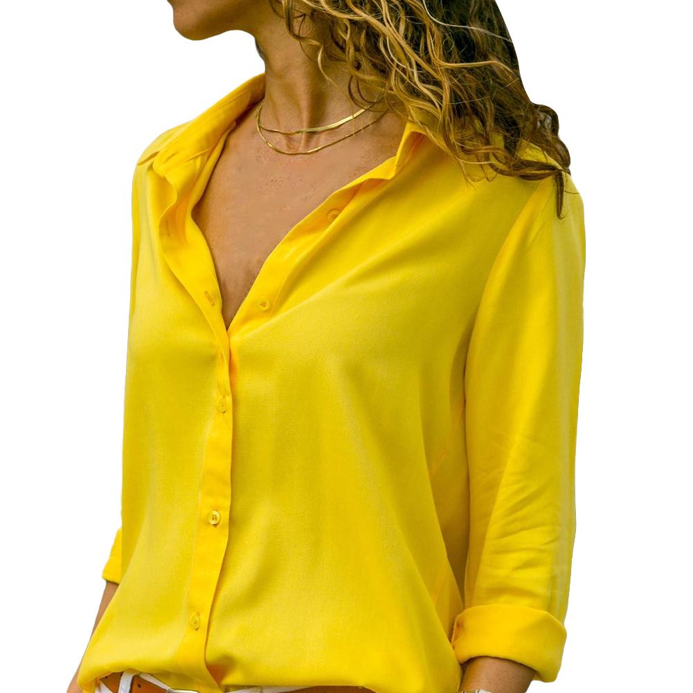 Women Elegant Solid Chiffon Blouse Spring Summer Casual Long Sleeve V Neck Loose Shirt Office Lady Tunics Oversized Tops