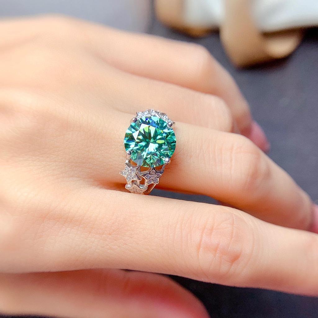 Luxurious Gypsophila 925 Sterling Silver Ring 5 Carat Large Imitation Paraiba High Carbon Diamond Ring Wedding Jewelry for Women