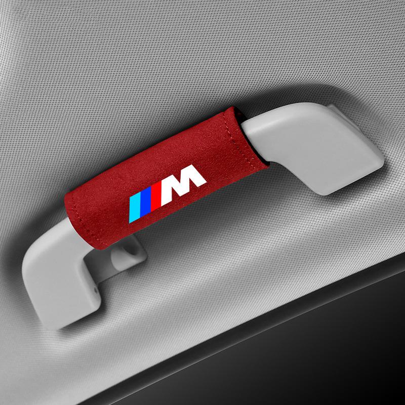 ORWI7 For BMW M LOGO Leather Car Roof Armrest Inner Door Pull Handle Protection Case Suede Cover 1 3 5 7 Series X1 X3 X5 X6 M Sports