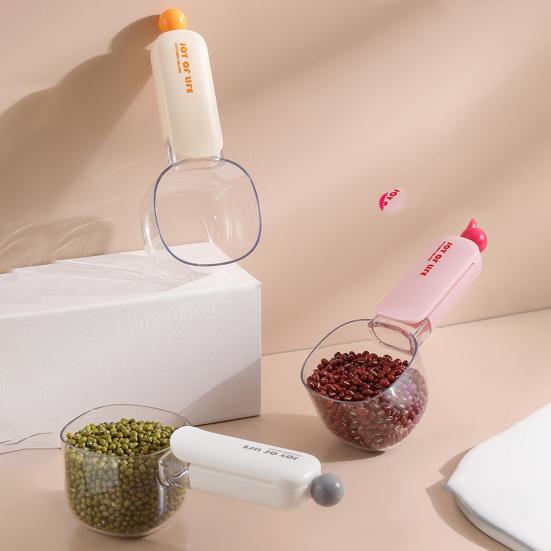 Мерная ложка для корма для домашних животных со шкалой, зажим для запечатывания пакетов, многофункциональный совок для рисовой муки, кухонный инструмент