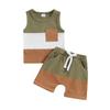 2Pcs Baby Boy Summer Outfits 6M 12M 18M 24M Sleeveless Contrast Color Pocket Tank Tops + Shorts Set Toddler Clothes