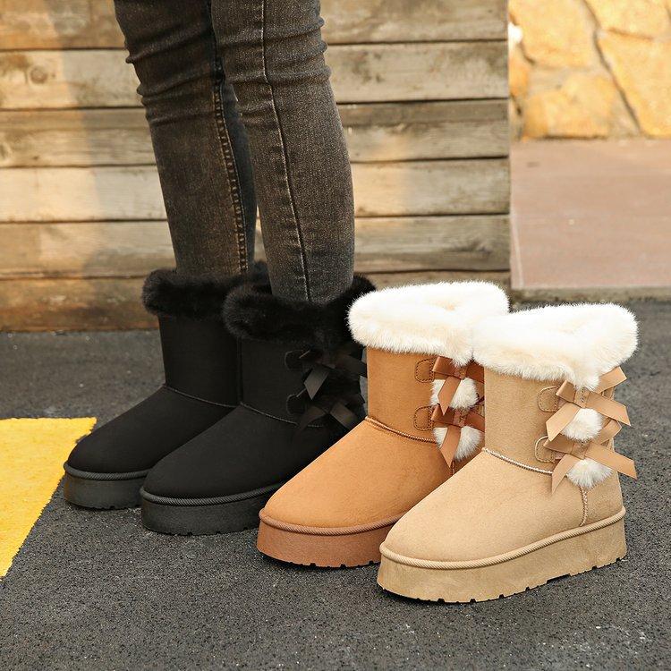 Large Size Snow Boots Women's Winter Medium Tube Velvet Thickened Thermal Cotton Shoes Cotton Boots Women