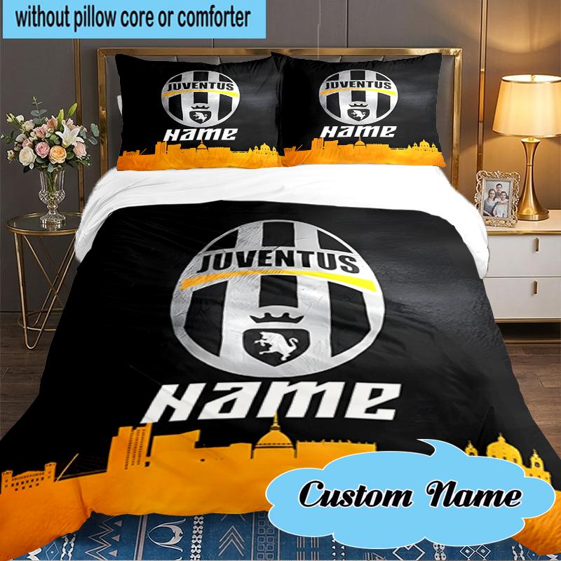 Custom Name Juventus Football Club Bedding Set 3pcs, Bedding Set Including 1pc Duvet Cover And 2pcs Pillowcases for Bedroom, Dormitory Gift