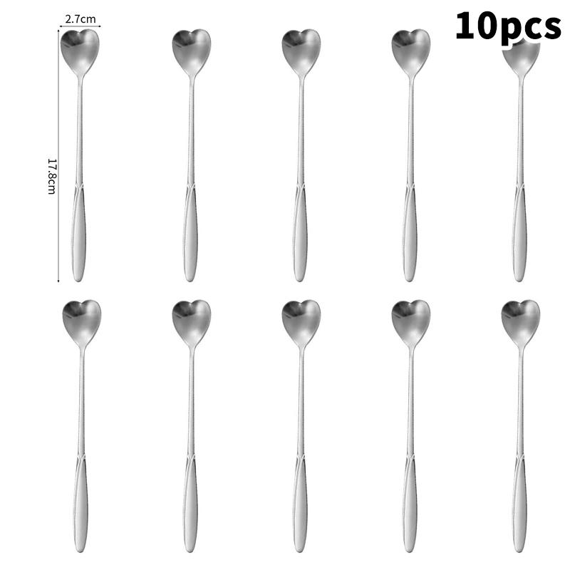 Romantic Heart Spoon Gift Set 10pcs Stainless Steel Stirrers for Coffee Bar Ideal Wedding Or Housewarming Present