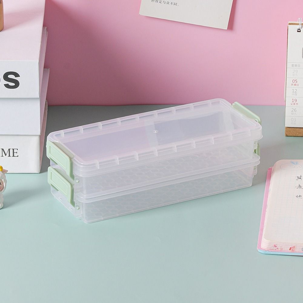 Portable Transparent Double-layer Pencil Case Large Capacity Multi-function Desktop Storage Box Glasses Case Stationery Box