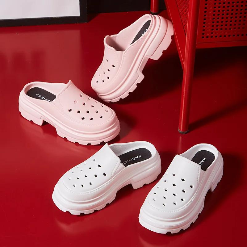 Модные Crestar Женские Летние Сандалии на Толстой Подошве Модные Туфли на Высоком Каблуке Уличные Пляжные Шлепанцы Новые Садовые Туфли Оптом