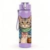 1PC Scarf Gentle Cat Cartoon 750ml Color Plastic Sports Water Bottle Leakproof Flip Straw Lid Suitable for Sports Office Home Use