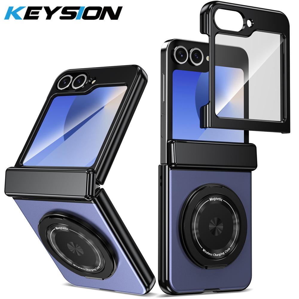 KEYSION Вращающийся на 360 ° магнитный чехол-кольцо MagSafe для Samsung Galaxy Z Flip 6 5 4 3 шарнирный чехол для телефона с защитой экрана