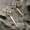 Dramatic Goth Dagger Sword Screw Piercing Zinc Alloy Earrings Stainless Steel Punk Long Sword Blood Drop Jewelry for Men Women Gift