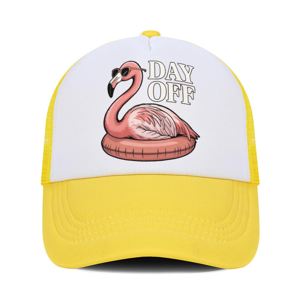 Flamingo Day Off Graphic Trucker Hat Mesh Baseball Cap Adjustable Unisex Casual Breathable