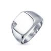 personalized men's cubic zirconia CZ accent sculpture monogram initial statement square signet ring silver tone stainless steel