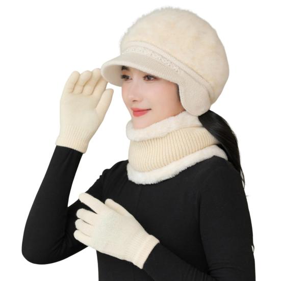3 шт./комплект для женщин среднего возраста, зимняя шапка, шарф, перчатки, комплект, толстая трикотажная защита ушей