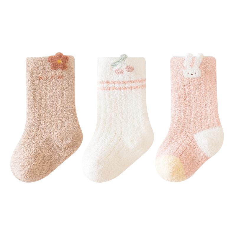 3 Pairs/Lot Baby Socks Autumn Winter Thick Newborn Socks Coral Velvet Infants Mid Tube Socks Children Socks For Boys And Girls
