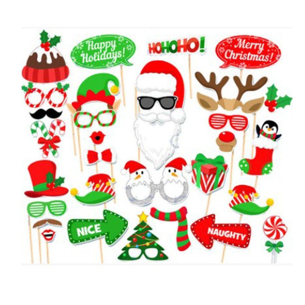 Self-adhesive New Year Carnival Photo Props Christmas Decorations Cartoon Card Party Supplies