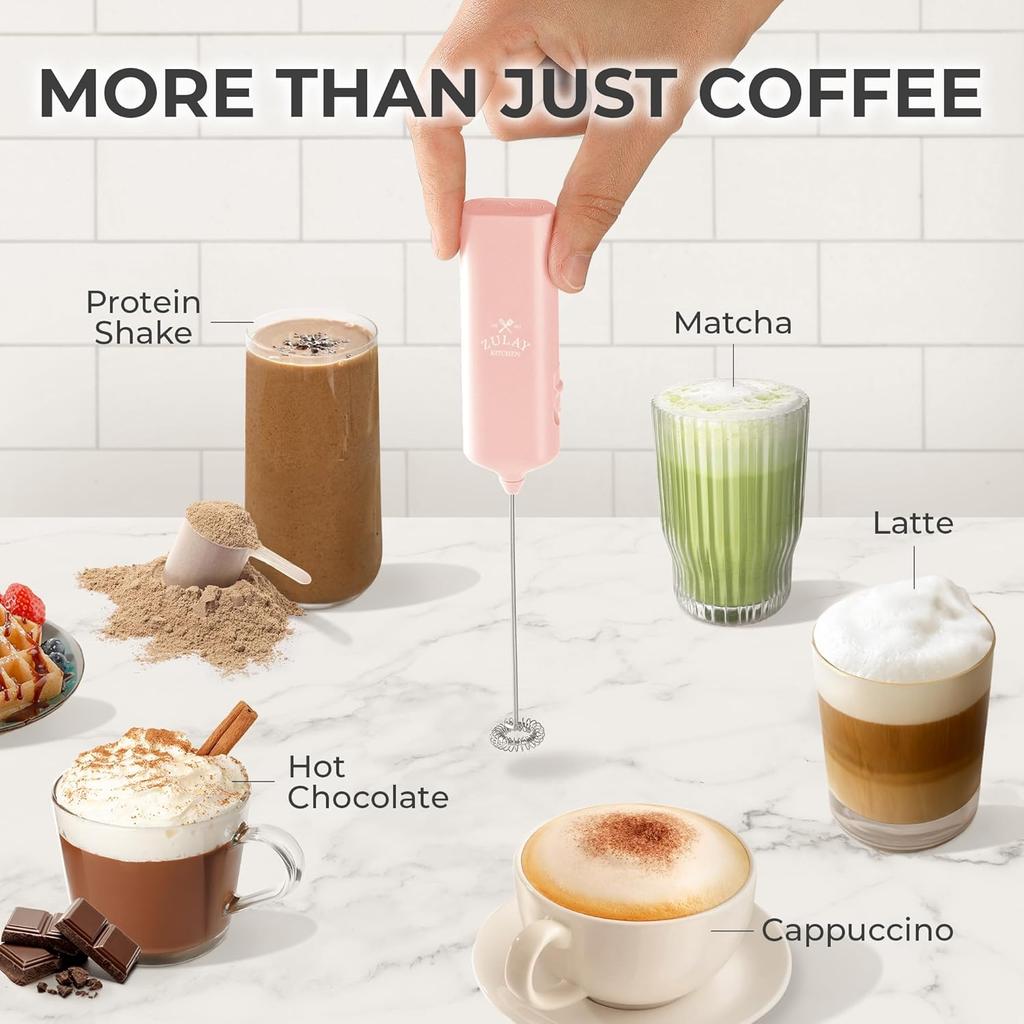 Mini & Mighty Milk Frother Wand – Powerful Handheld Coffee Frother, Battery Operated Drink Mixer – Compact Pocket Size – Detachable Whisk for