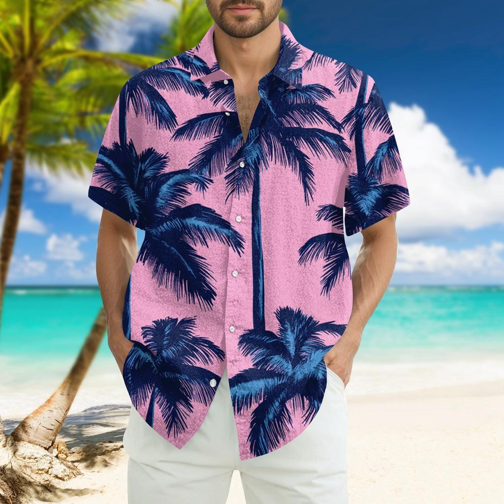 Мужская модная свободная гавайская принтованная пляжная рубашка с коротким рукавом