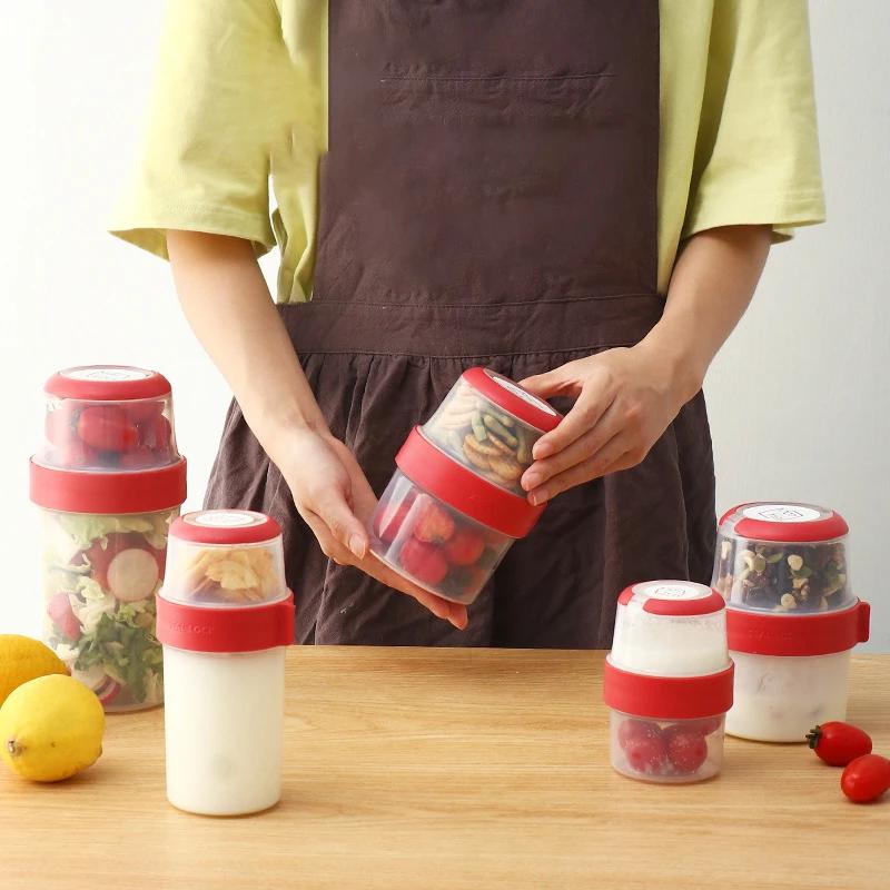 Салатный стаканчик, двухсекционный пищевой контейнер, высококачественная коробка для фруктового салата, переносная коробка для йогурта, двухэтажный контейнер