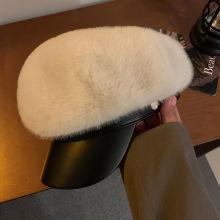 Warm Plush Octagonal Mink Fur Beret Hat Women 's Caps Winter Hats