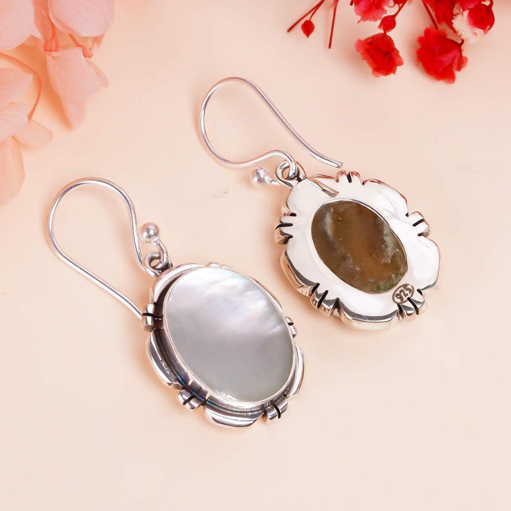 Перламутр - Австралия 925 Стерлинговое серебро Серьга V396, Белая серьга, Овальная серьга, Подарок на День святого Валентина, Подарок для нее, Подарок на день рождения, Ручная работа