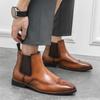 Spring Winter Elegant Boots Leather Men Shoes Slip-on Dress Formal Business Boots Mens Boots Shoes for Men Comfort Chelsea Boots