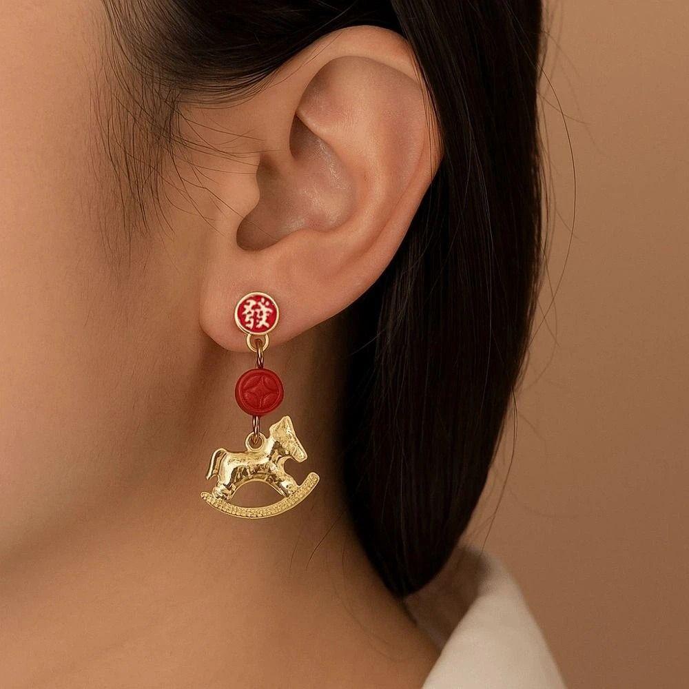 Fashion Jewelry Red Pony Earrings Chinese Style Horse Mascot Drop Earrings  Party