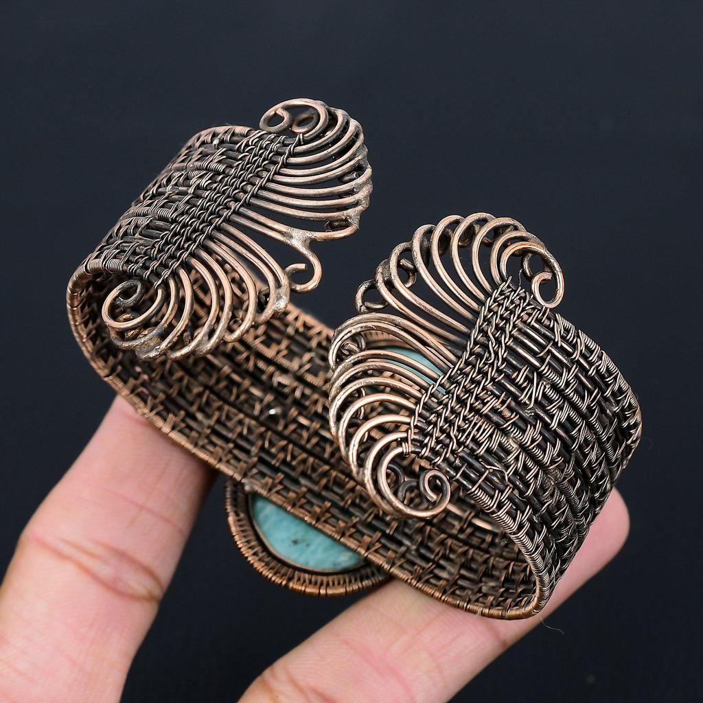 Амазонит драгоценный камень чистая медная проволока обернутая вручную манжета/браслет ювелирные изделия