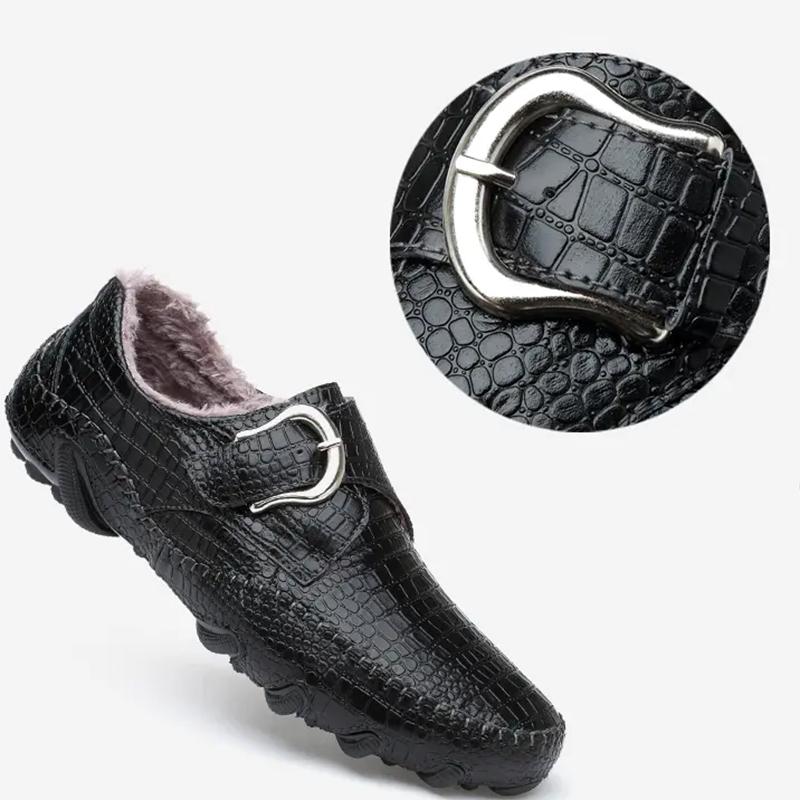 Модные зимние теплые меховые мокасины мужские кожаные повседневные туфли мужские прогулочные туфли нескользящие толстые подошвы теплые мужские кроссовки кожаные мокасины