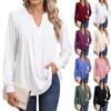 Женская модная повседневная одежда с длинным рукавом, однотонные топы с V-образным вырезом