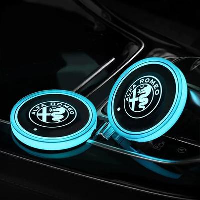 2 шт. Светодиодная умная подставка-подстаканник для автомобиля с USB-подсветкой, держатель для напитков с логотипом 155 156 159 Giulia Mito Stelvio 4C GT Spider