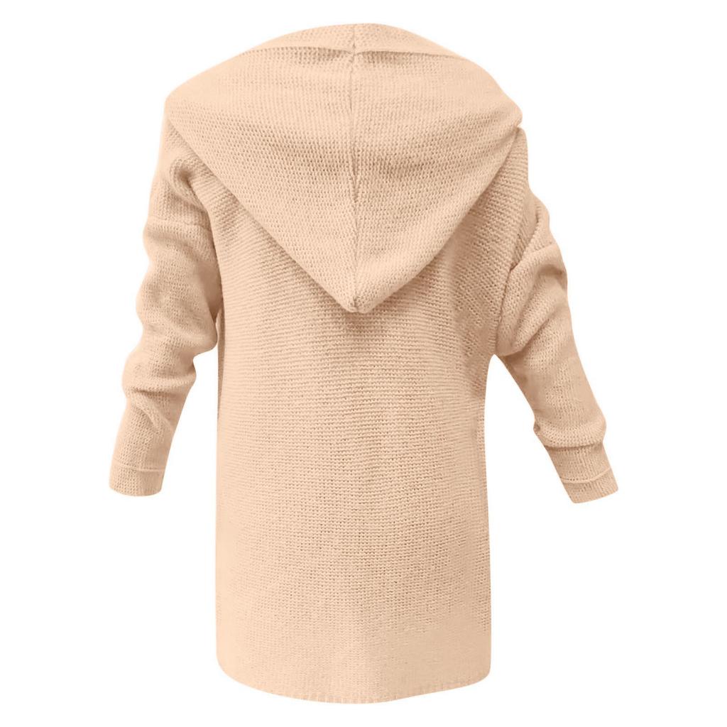 Women's Hooded Knitted Cardigan Solid Color Long Sweater Coat Thickened Winter Warm