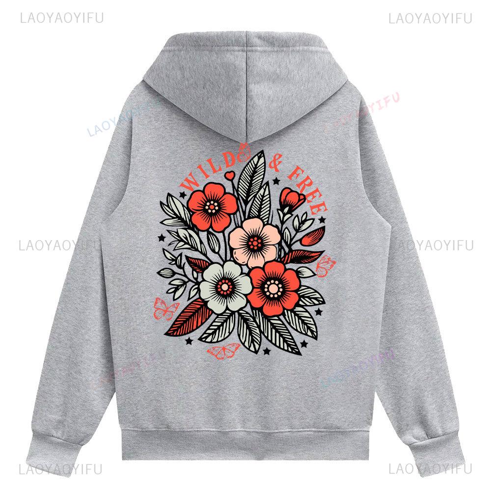 Wild and Free Hoodie 2026 Women's Boho Style Autumn/Winter Warm Sweatshirt Nature Lover Unisex Hoodie Floral Jumper Clothing