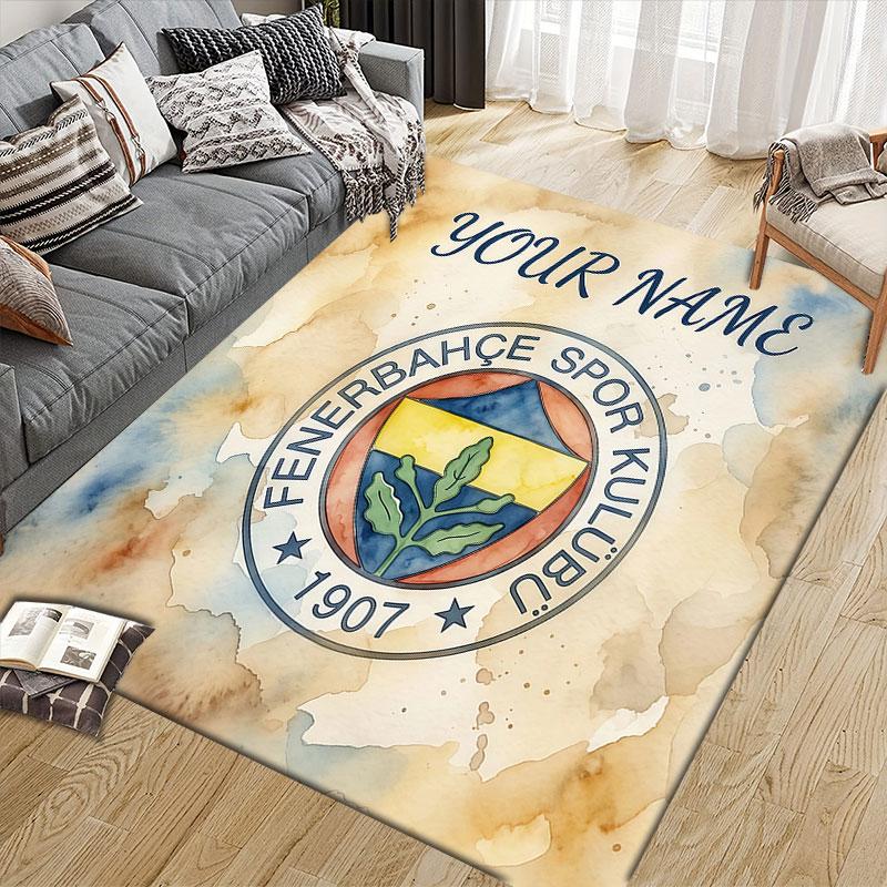 Custom Name,Fenerbahce Spor Kulubu Home Sofa Decoration for Living Room & Bedroom, Non‑Slip Play Flannel Floor Mat for Game Room