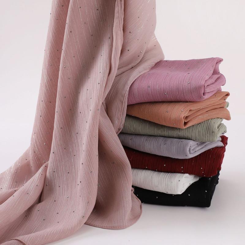 Fashion Crinkled Shimmering Star Rhinestone Long Scarf For Women