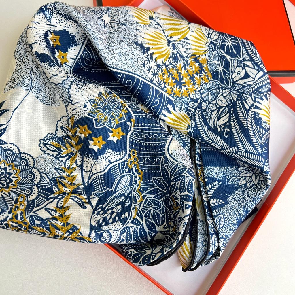 Big-Name Mulberry Silk Scarf Handmade Crimped Twill Silk 90 Square Scarf Printed Silk Scarf 14 Mmi Large Square Scarf