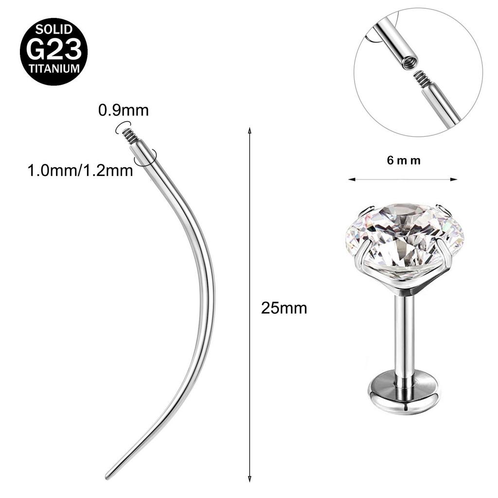 ZS 2Pcs/lot 16G/18G Crystal Lip Labret Piercing G23 Titanium Lip Studs Cartilage Earring Guiding Needle Daith Helix Piecings
