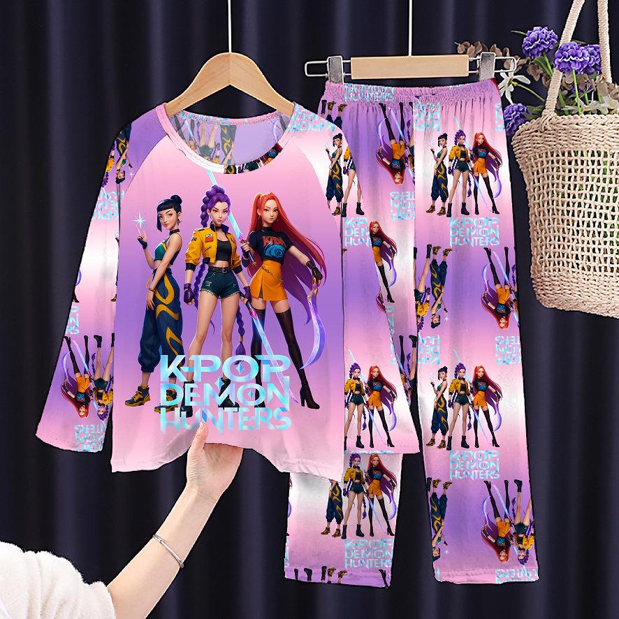 Southeast Asia Kids' Demon Slayer Pajamas: Long Sleeve & Pants Set for Girls